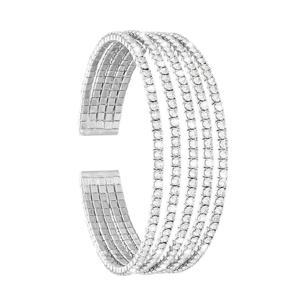 Bracciale rigido multifilo in metallo rodiato con strass - Bracciali Donna | Stroili