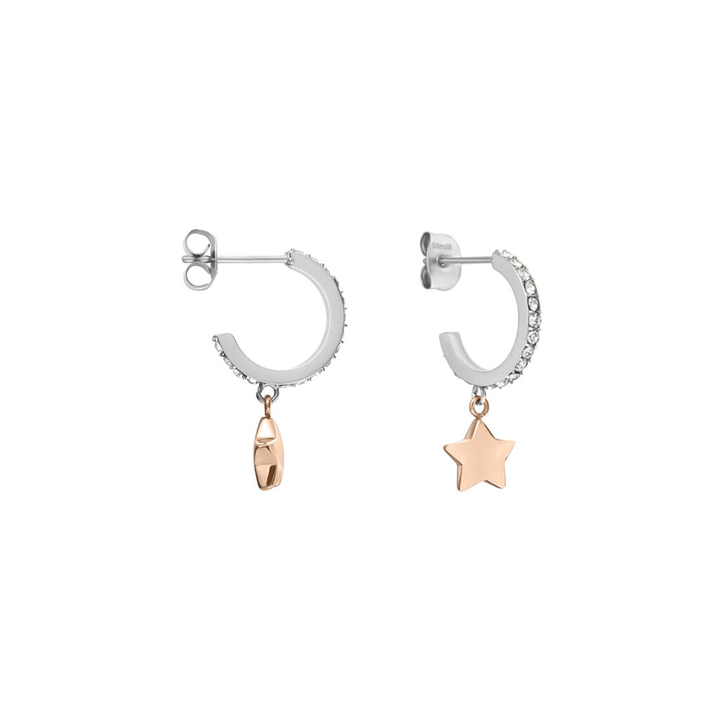 Orecchini A Cerchio Lady Chic Acciaio Bicolore Bianco / Rosa Cristallo - Orecchini a Cerchio Donna | Stroili