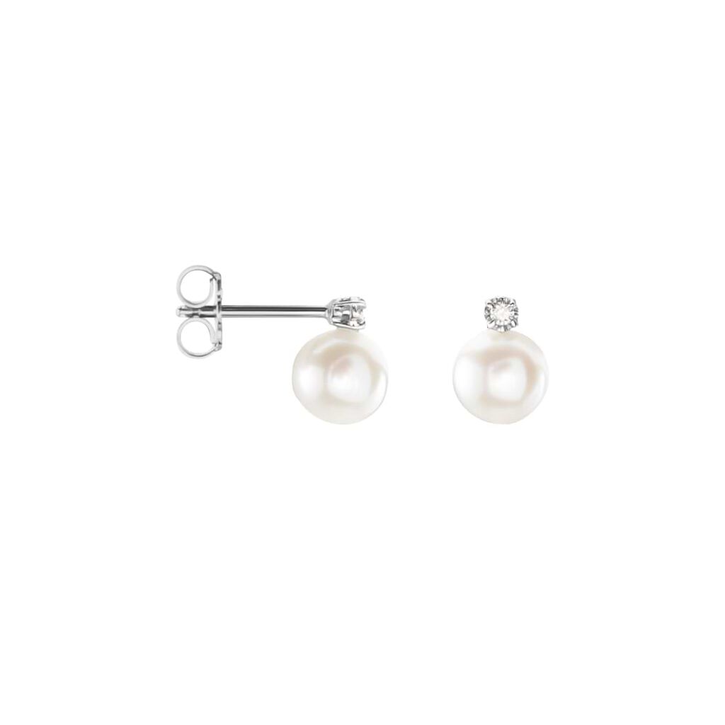 Orecchini Lobo Gold Pearls Oro Bianco Perla D'Acqua Dolce Diamante - Orecchini a Lobo Donna | Stroili
