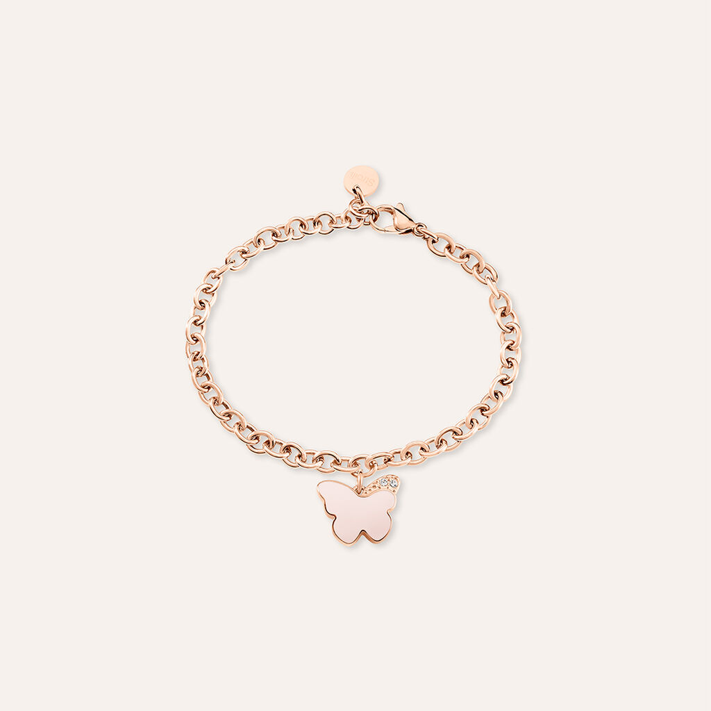 Bracciale Lady Sweet Acciaio Rosato Farfalla e Cristalli