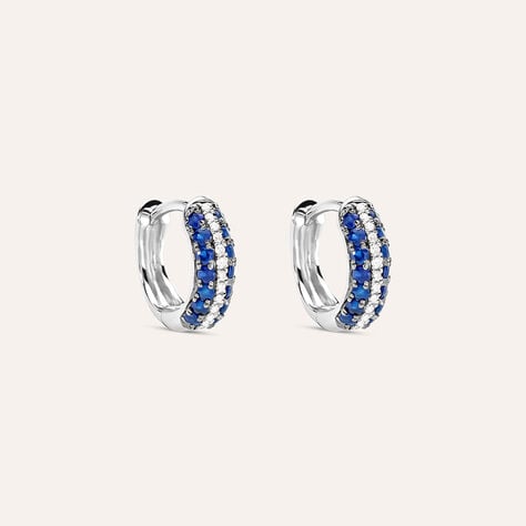 Orecchini A Cerchio Charlotte Oro Bianco Zaffiro Diamante - Orecchini a Cerchio Donna | Stroili