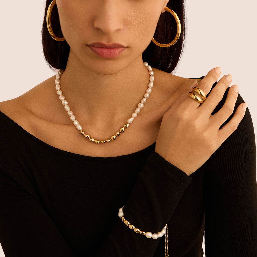 Bracciale Radiance Acciaio Dorato Perla D'Acqua Dolce