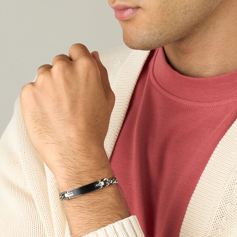 Bracciale Con Targhetta Man Code Acciaio Bicolore Bianco / Nero Cubic Zirconia - Bracciali con Incisione Uomo | Stroili
