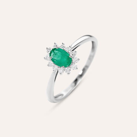 Anello Solitario Kate Charlotte Oro Bianco Smeraldo Diamante - Anelli con Pietre Donna | Stroili