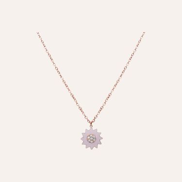 Girocollo con charm fiore rosa in acciaio rosato e strass