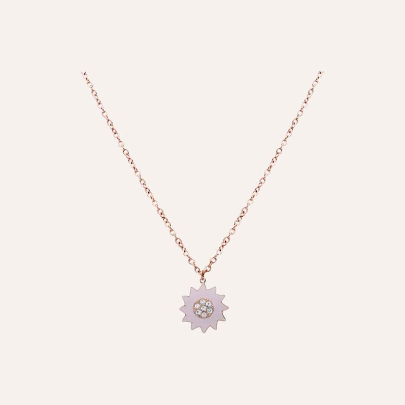 Girocollo con charm fiore rosa in acciaio rosato e strass - Collane Donna | Stroili