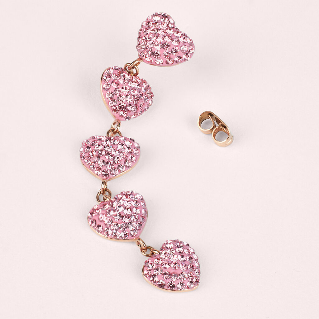 Orecchini Pendenti Aura Acciaio Rosa Cristallo