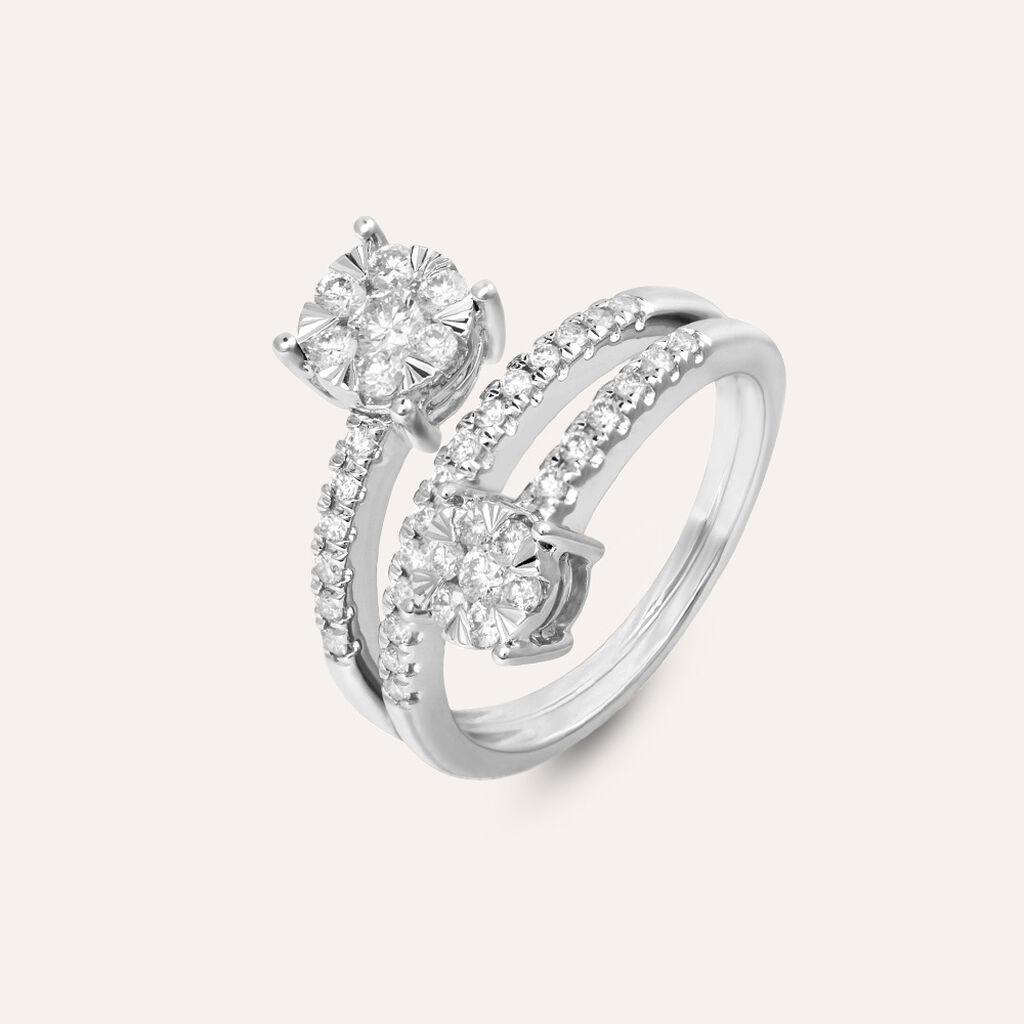 Anello Contrarie Petali Oro Bianco Diamante
