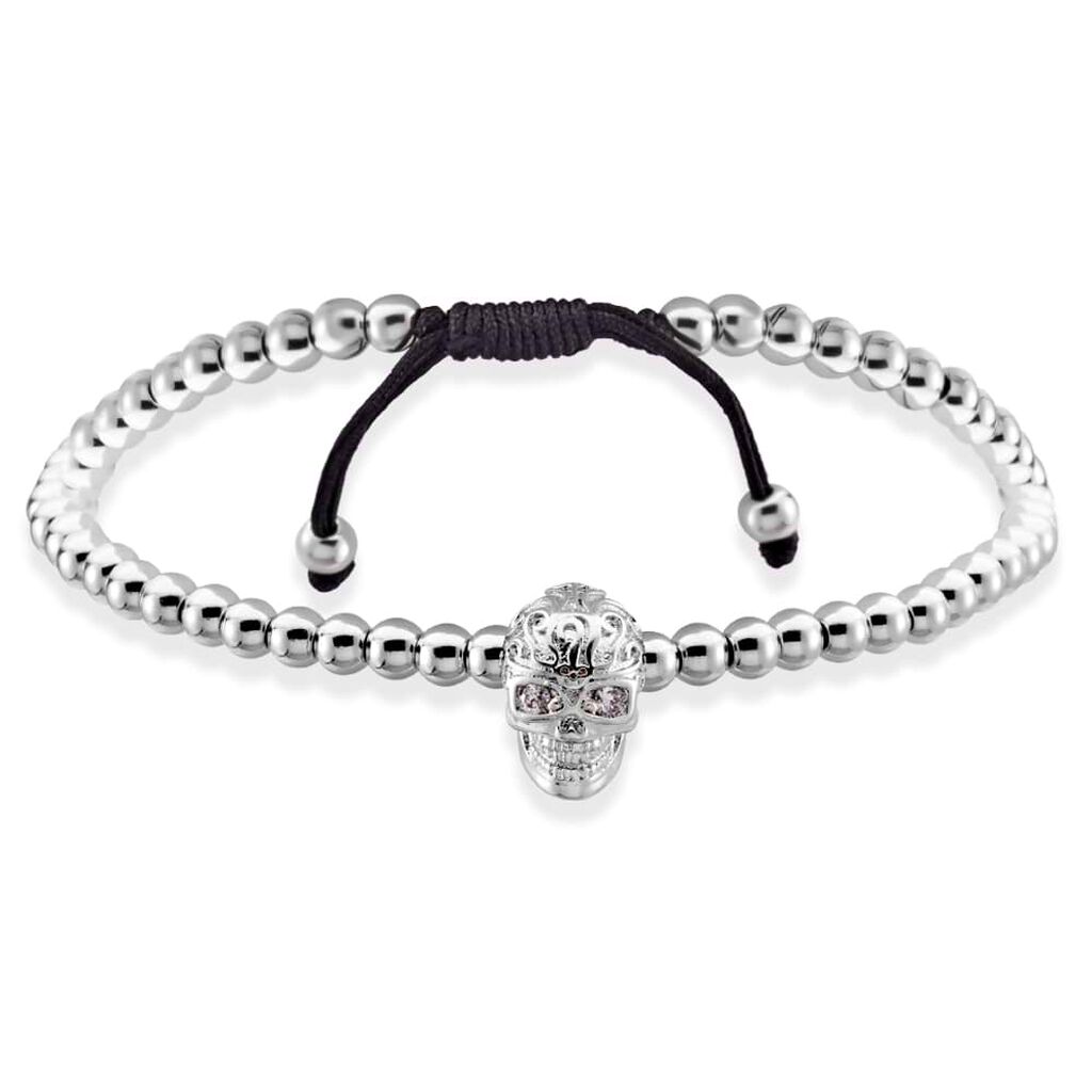 Bracciale teschio in metallo rodiato e cristalli - Bracciali Uomo | Stroili