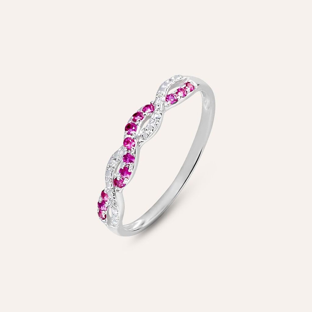 Anello in oro bianco con rubini 0.13 ct e diamanti 0.0125 ct
