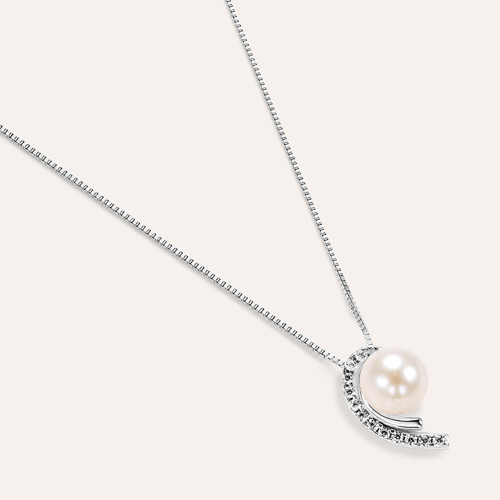 Collana Gabrielle Oro Bianco Perla D'Acqua Dolce Cubic Zirconia - Collane Donna | Stroili