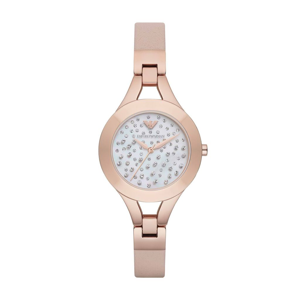 Solo tempo con cassa in acciaio e cristalli e cinturino in pelle pesca - Orologi Donna | Stroili