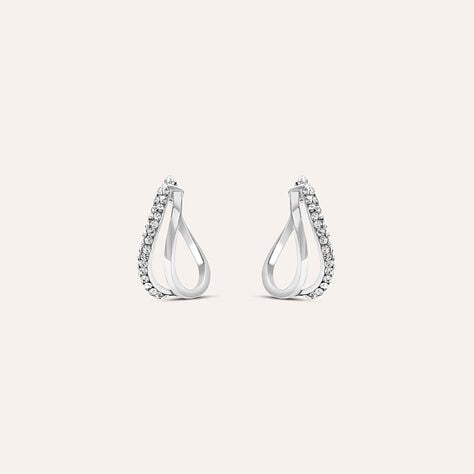 Orecchini A Cerchio Toujours Oro Bianco Cristallo - Orecchini a Cerchio Donna | Stroili