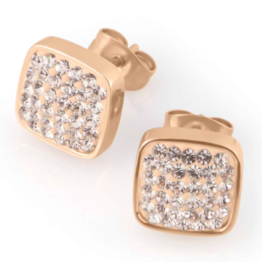 Orecchini a lobo Lady Phantasya Acciaio Rosato e Cristalli