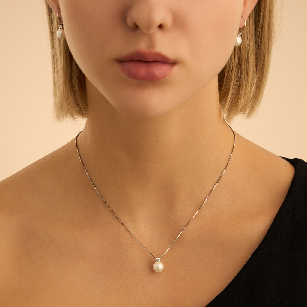 Collana Silver Pearls Argento Rodiato Perla sintentica Cubic Zirconia