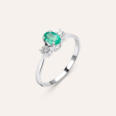 Anello Solitario Elizabeth Crown Oro Bianco Smeraldo Diamante