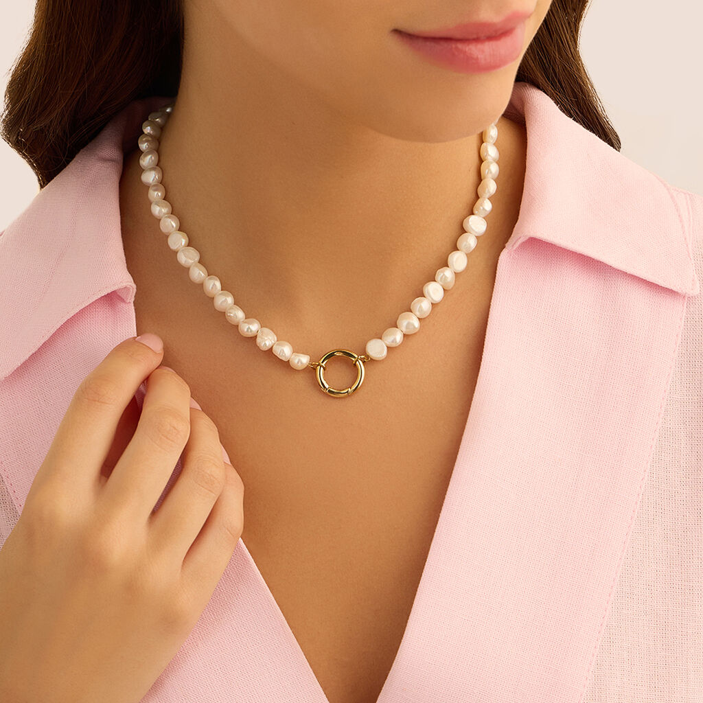 Collana Radiance Acciaio Dorato Perla D'Acqua Dolce