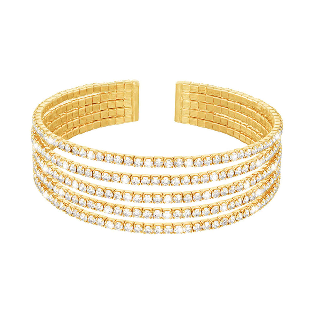 Bracciale rigido multifilo in metallo dorato con strass - Bracciali Donna | Stroili