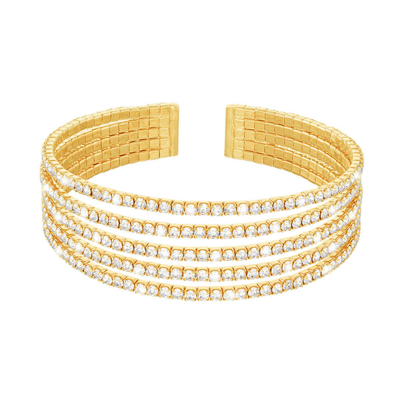 Bracciale rigido multifilo in metallo dorato con strass - Bracciali Donna | Stroili