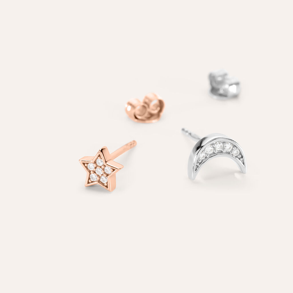 Orecchini Spaiati Silver Moments Argento Bicolore Bianco / Rosa Cubic Zirconia