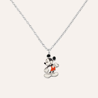 Collana in acciaio con ciondolo Topolino e strass neri