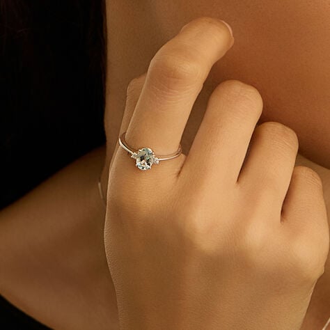 Anello Solitario Acquamarina Oro Bianco Acquamarina Diamante - Anelli con Pietre Donna | Stroili