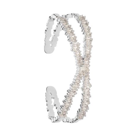 Bracciale rigido rodiato e strass con incrocio - Bracciali Donna | Stroili