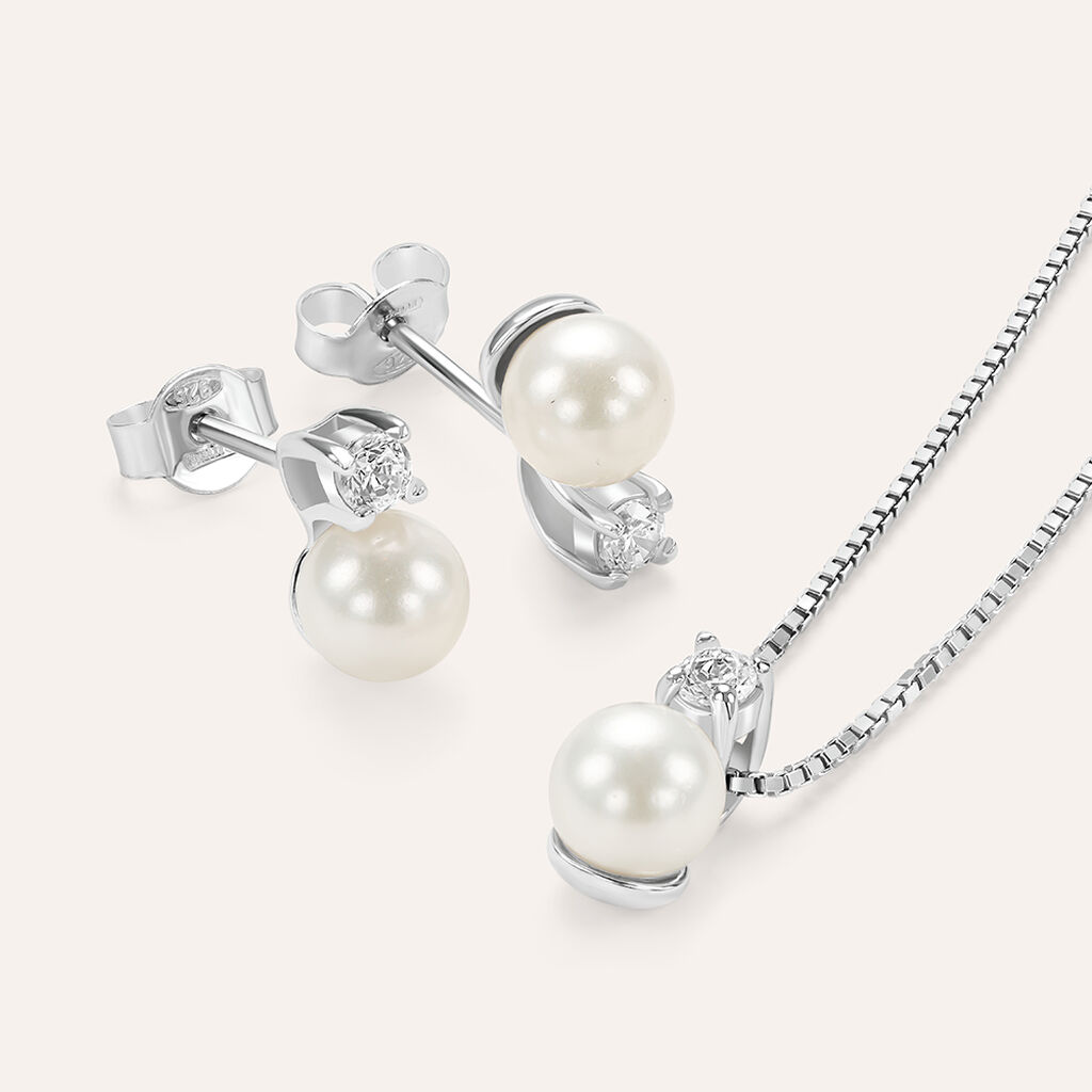 Orecchini Lobo Silver Pearls Argento Rodiato Perla sintentica Cubic Zirconia