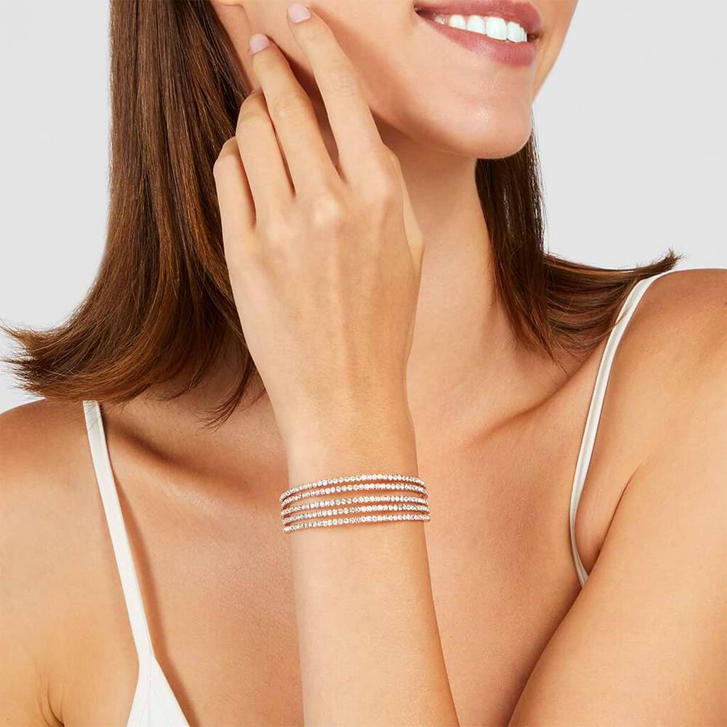Bracciale rigido multifilo in metallo rosato con strass - Bracciali Donna | Stroili