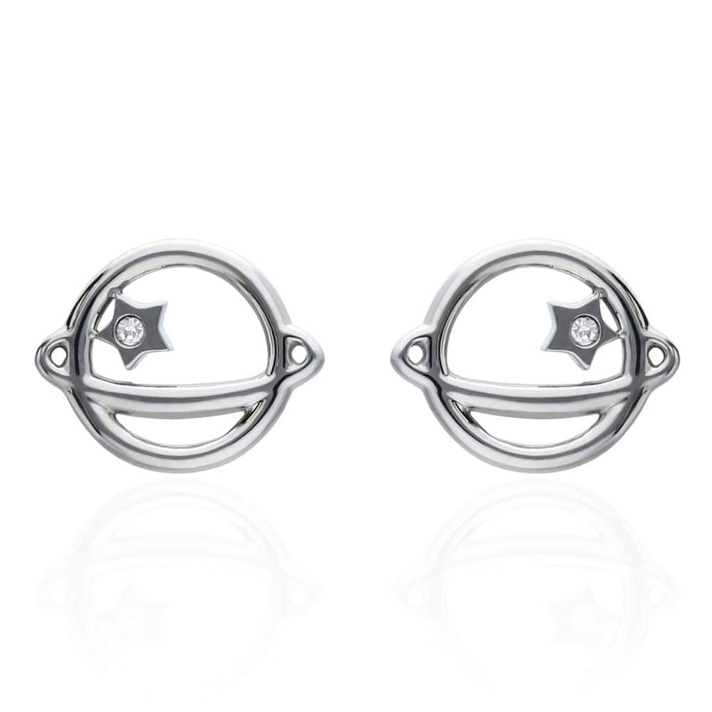 Orecchini a lobo Lady Chic Acciaio Saturno e Cristalli