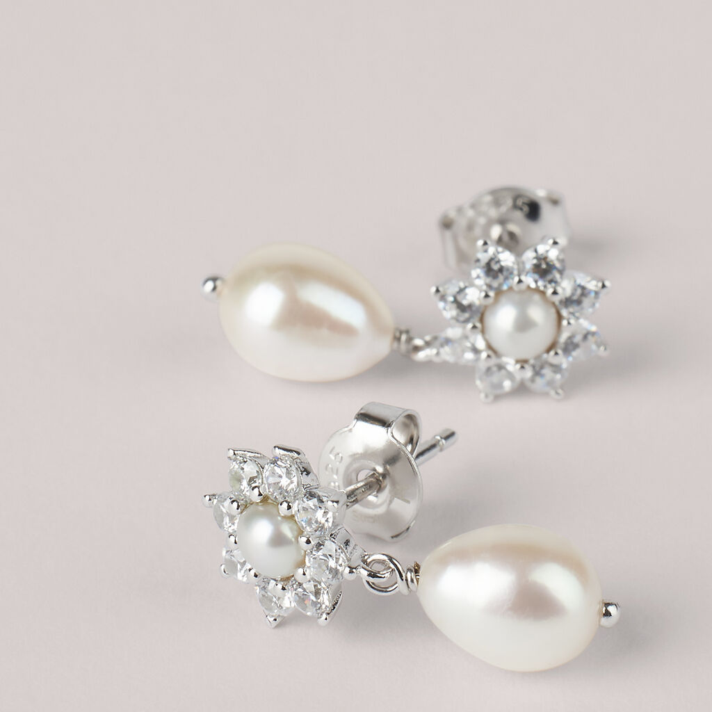 Orecchini Lobo Silver Pearls Argento Rodiato Perla sintetica Cubic Zirconia - Orecchini a Lobo Donna | Stroili