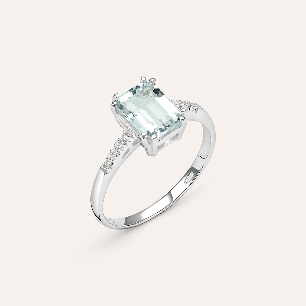 Anello Solitario Acquamarina Oro Bianco Acquamarina Diamante