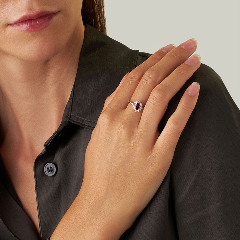 Anello Solitario Kate Jasmine Oro Bianco Rodolite Diamante - Anelli con Pietre Donna | Stroili