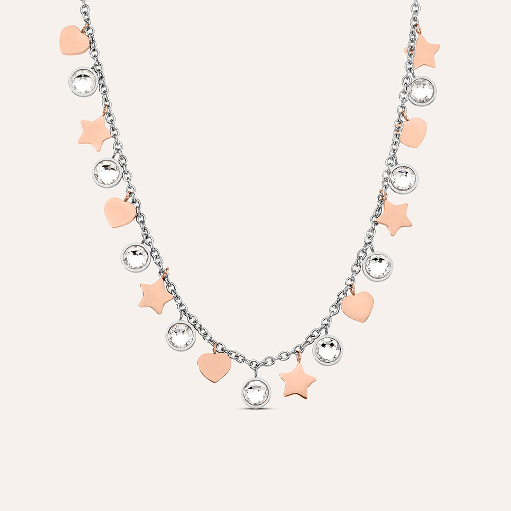Collana Sunrise Acciaio Bicolore Bianco / Rosa Cristallo
