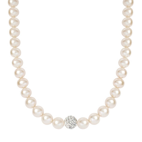 Collana Gabrielle Oro Bianco Perla D'Acqua Dolce Cristallo - Collane Donna | Stroili