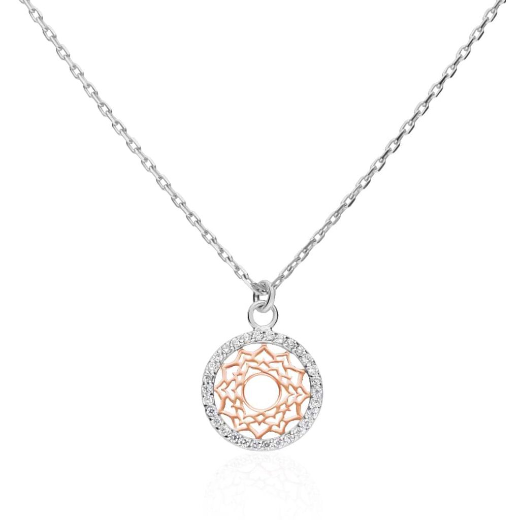 Collana in argento bicolore e zirconi con ciondolo VII Chakra dell'illuminazione - Collane Donna | Stroili