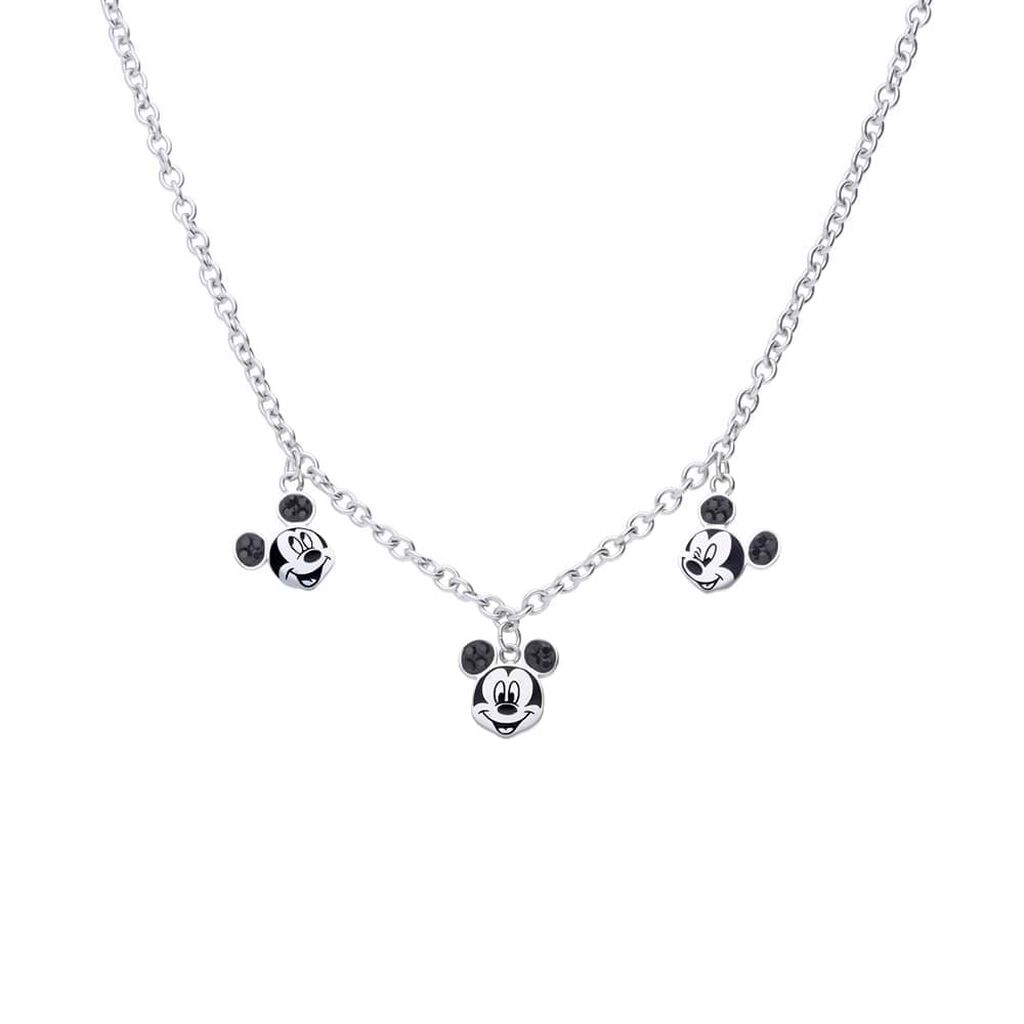 Collana in acciaio con 3 ciondoli Topolino e strass neri