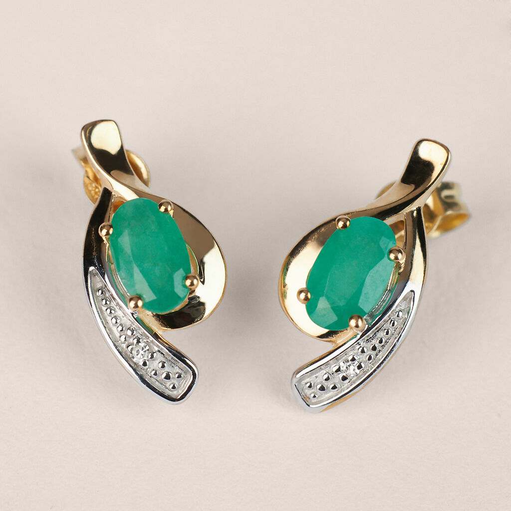 Orecchini Lobo Charlotte Oro Bicolore Smeraldo Diamante - Orecchini a Lobo Donna | Stroili