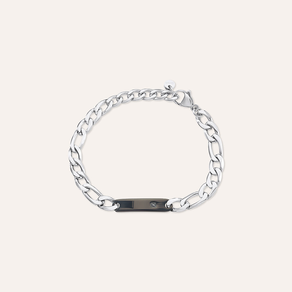 Bracciale Con Targhetta Man Code Acciaio Bicolore Bianco / Nero Cubic Zirconia
