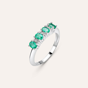 Anello Riviere Elizabeth Crown Oro Bianco Smeraldo Diamante