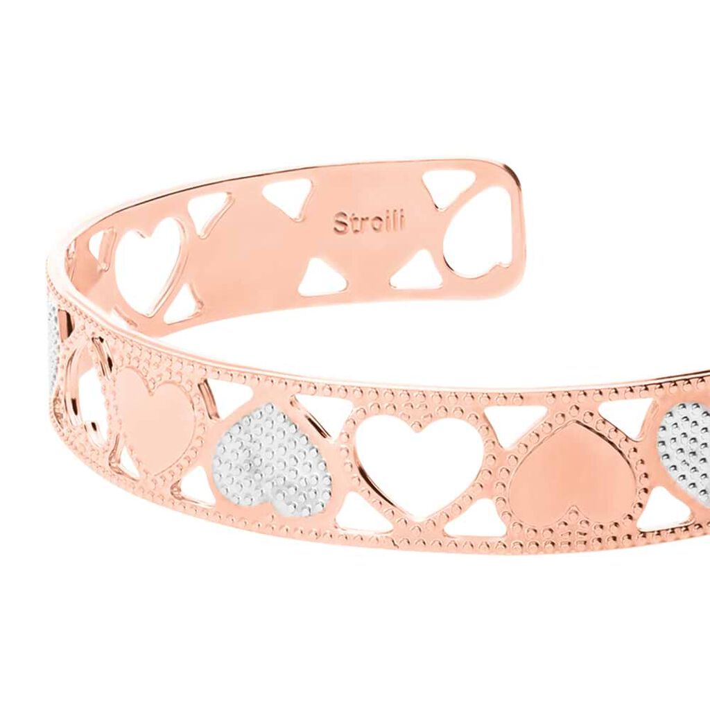 Bracciale rigido small in bronzo rosato con cuori bicolore - Bracciali Donna | Stroili