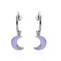 Orecchini a cerchio con luna lilla pendente in acciaio e strass