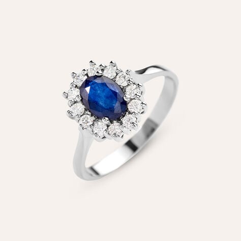 Anello Solitario Kate Charlotte Oro Bianco Zaffiro Diamante - Anelli con Pietre Donna | Stroili