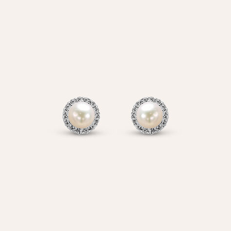 Orecchini Lobo Gabrielle Oro Bianco Perla D'Acqua Dolce Cubic Zirconia - Orecchini a Lobo Donna | Stroili