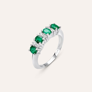 Anello Riviere Elizabeth Crown Oro Bianco Smeraldo Diamante