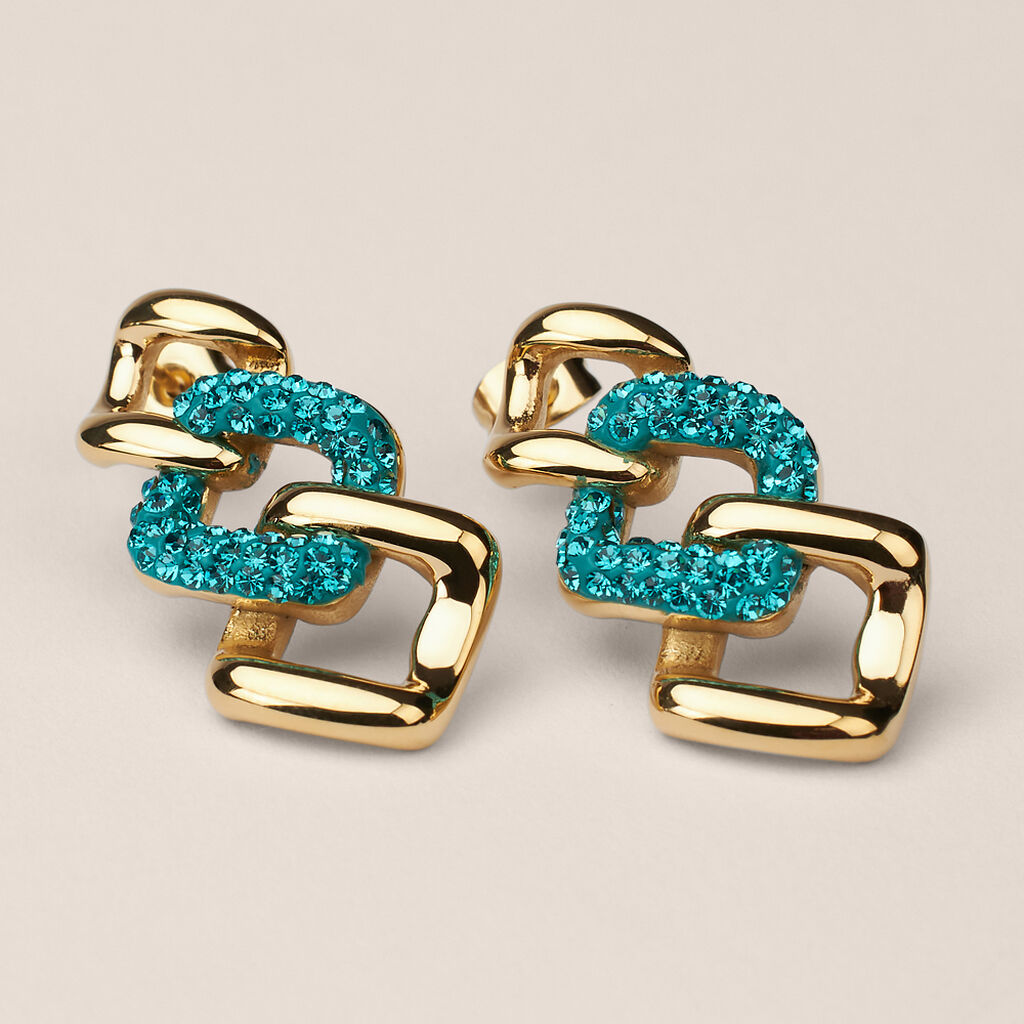 Orecchini Pendenti Aura Acciaio Dorato Cristallo