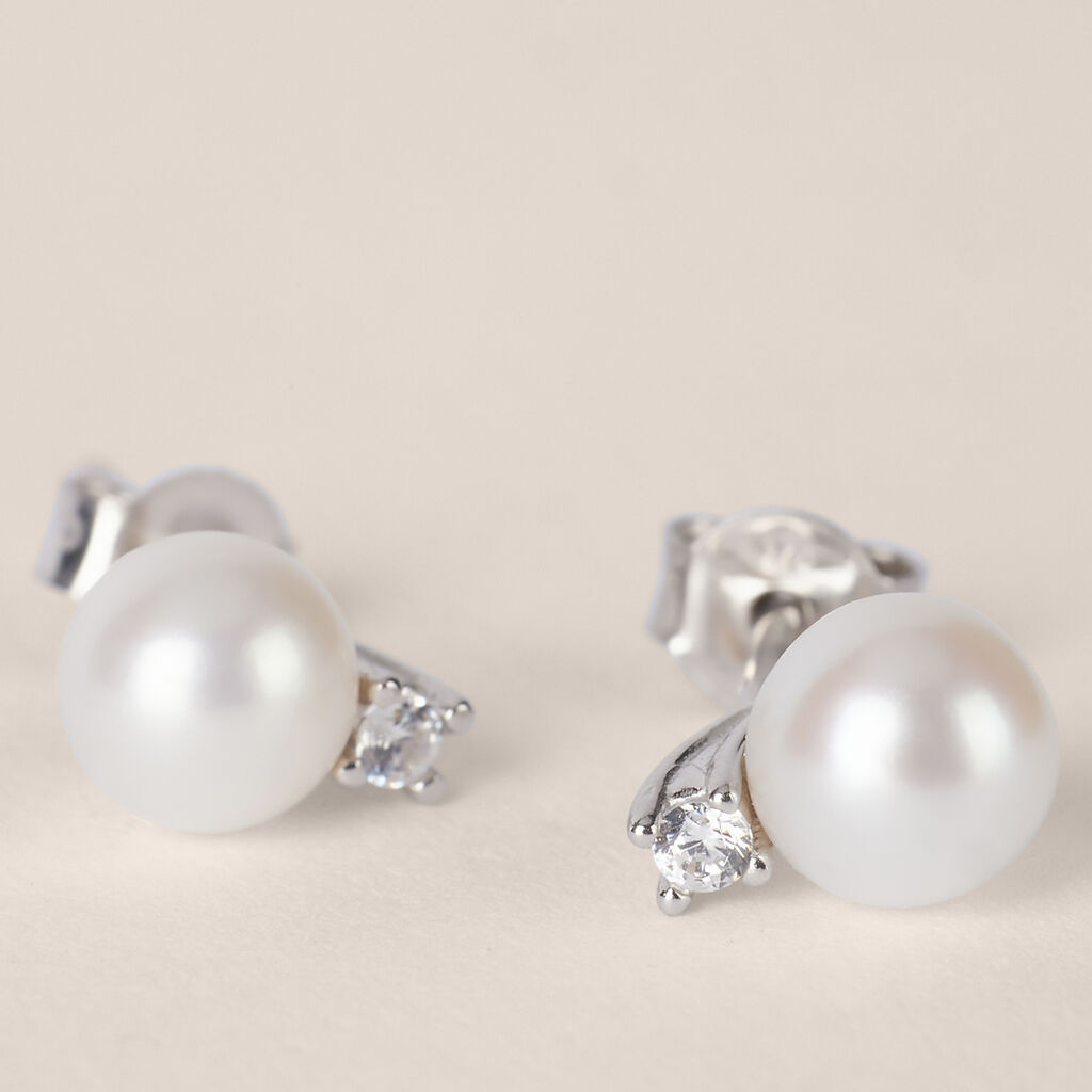 Orecchini Lobo Gabrielle Oro Bianco Perla D'Acqua Dolce Cubic Zirconia - Orecchini a Lobo Donna | Stroili