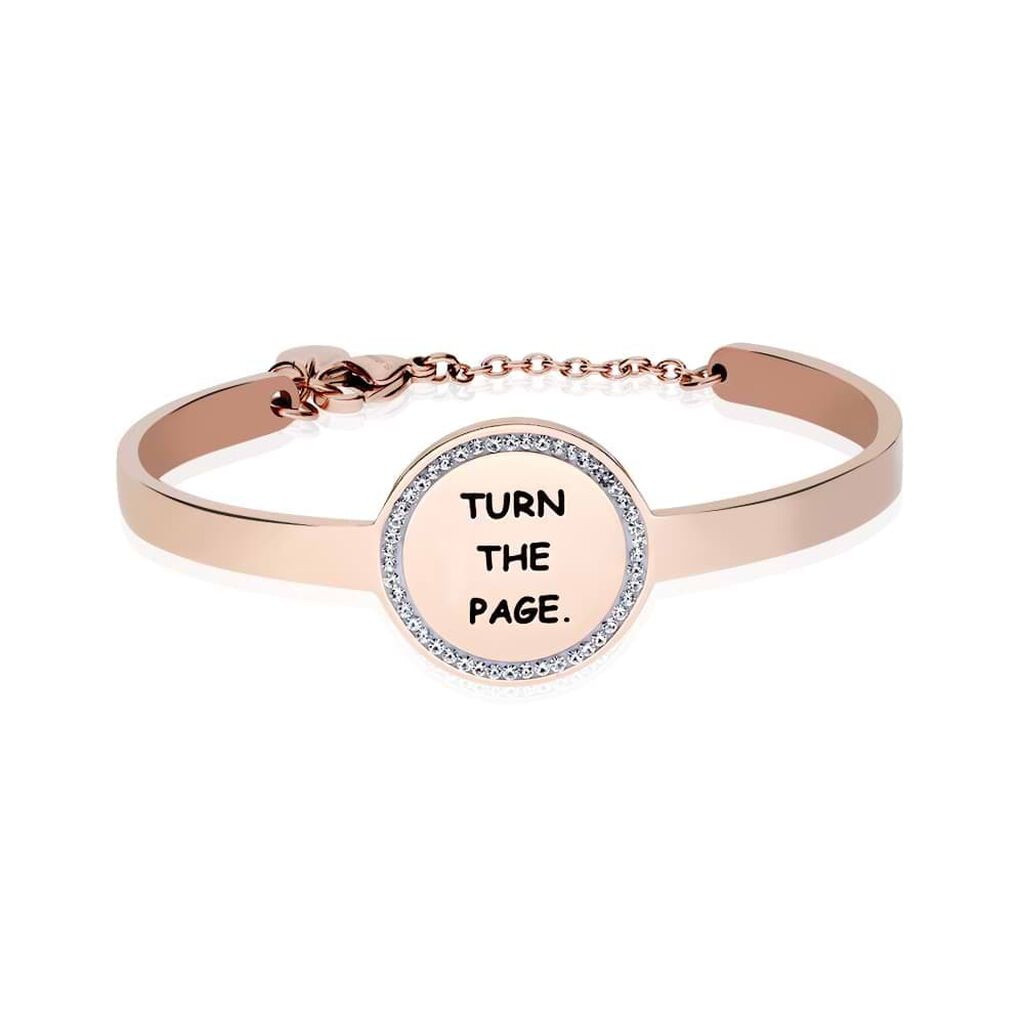 Bangle Turn the page in acciaio rosato e strass - Bracciali Donna | Stroili