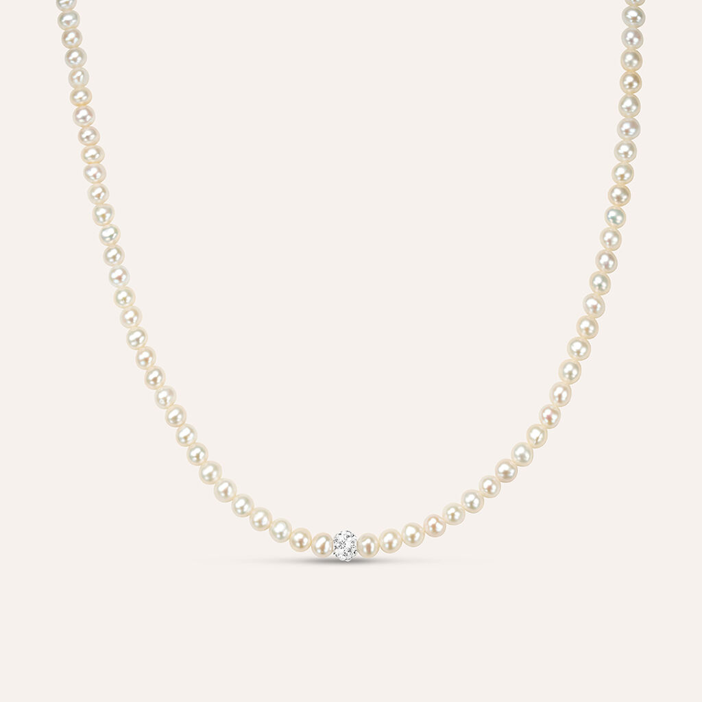 Collana Gabrielle Oro Bianco Perla D'Acqua Dolce Cristallo
