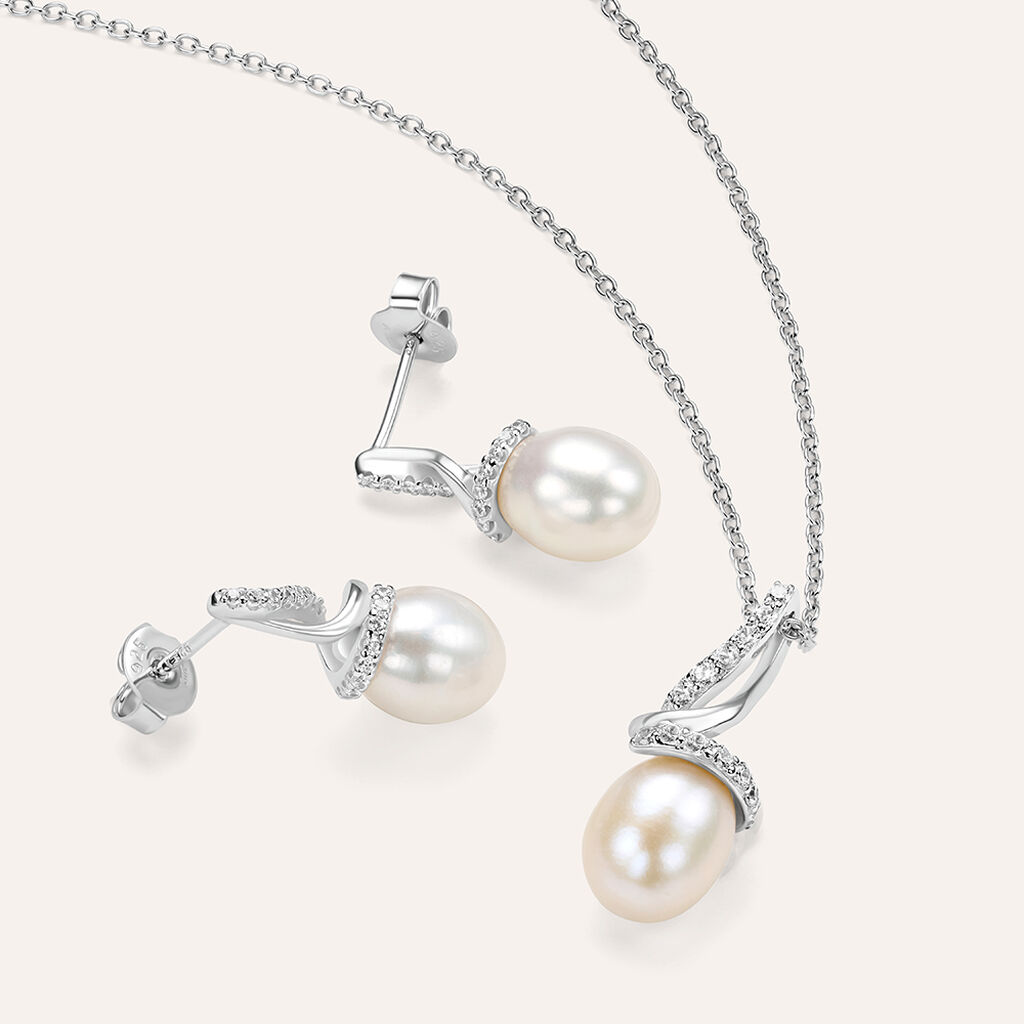 Orecchini Lobo Silver Pearls Argento Rodiato Perla sintentica Cubic Zirconia - Orecchini a Lobo Donna | Stroili